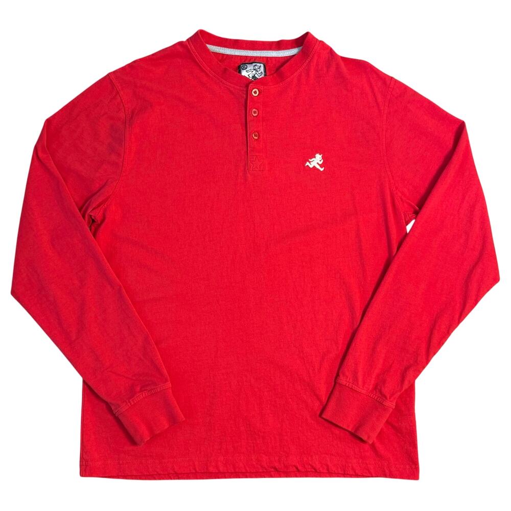 Play Cloths Henley Shirt Embroidered Running Jack Long Sleeve Red Men’s Size XL